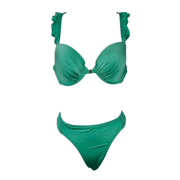 Women's Aerie "Brooke" Green Push-Up Bikini Set Size L 36D - Picture 1 of 4